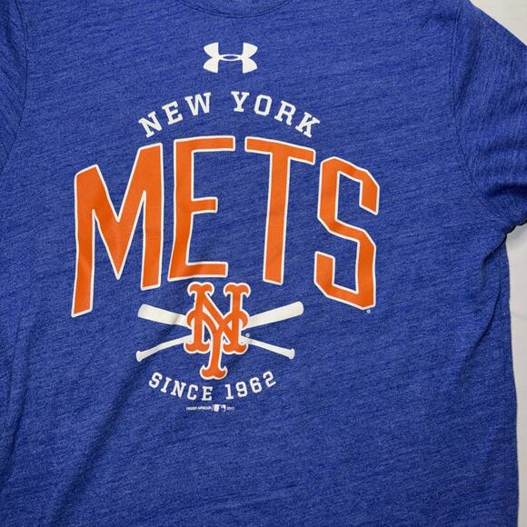New York Mets Under Armour Tee  M Blue Short Sleeve Pullover Loose Fit - Picture 2 of 5